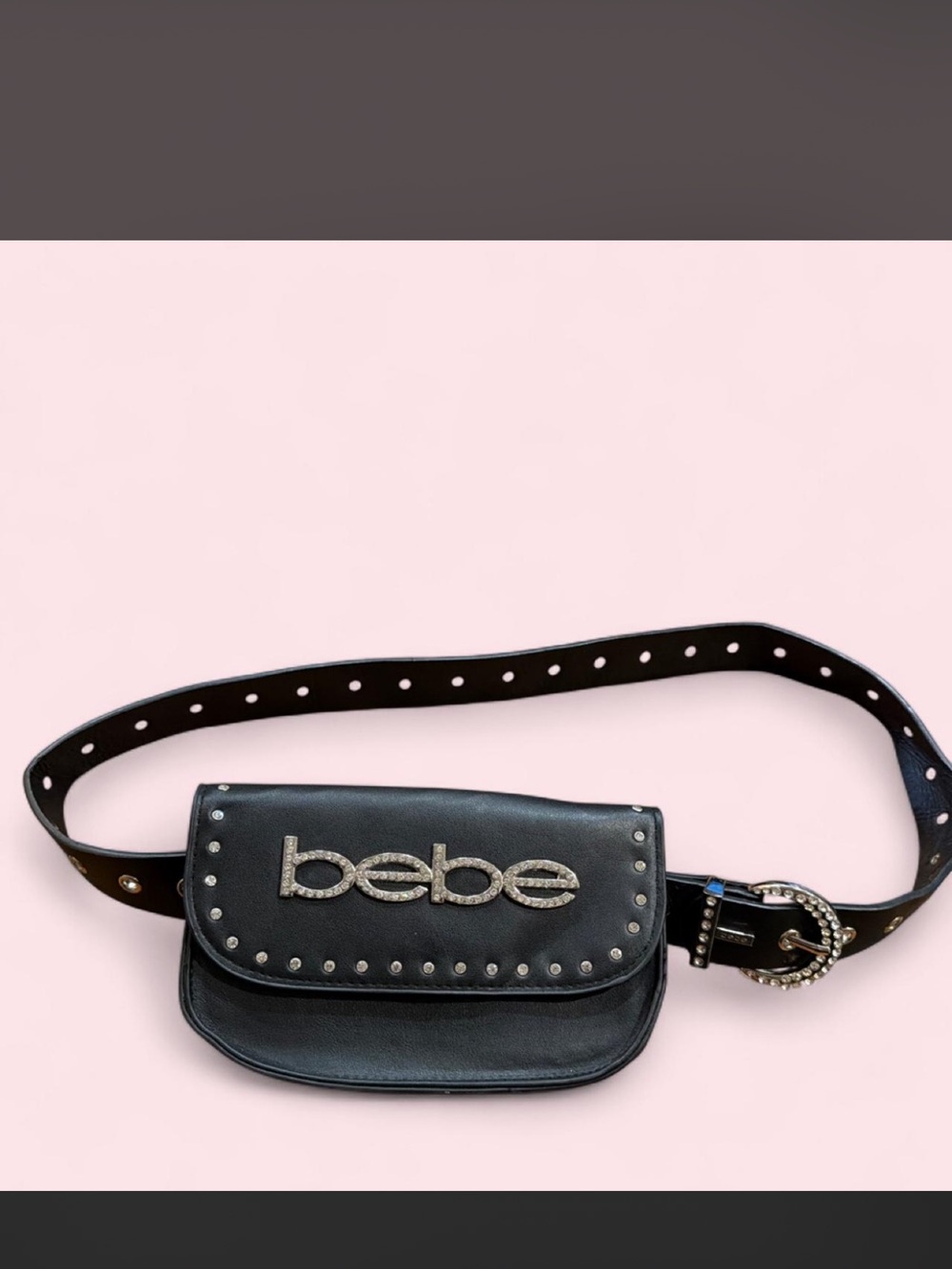 bebe Black Studded Logo Belt Bag